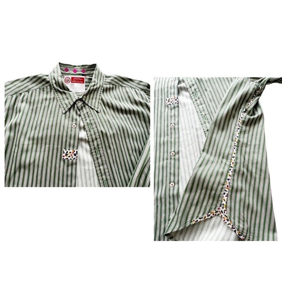 Robert Graham Freshly Laundered Shirt Mens Long Sleeve Green Striped Size L - Picture 4 of 11